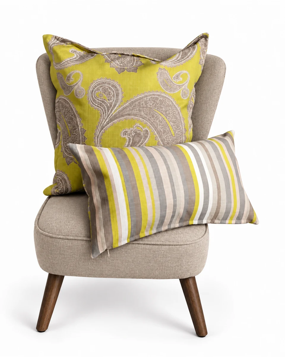 Artisan flare cushion arrangement in a light studio setting