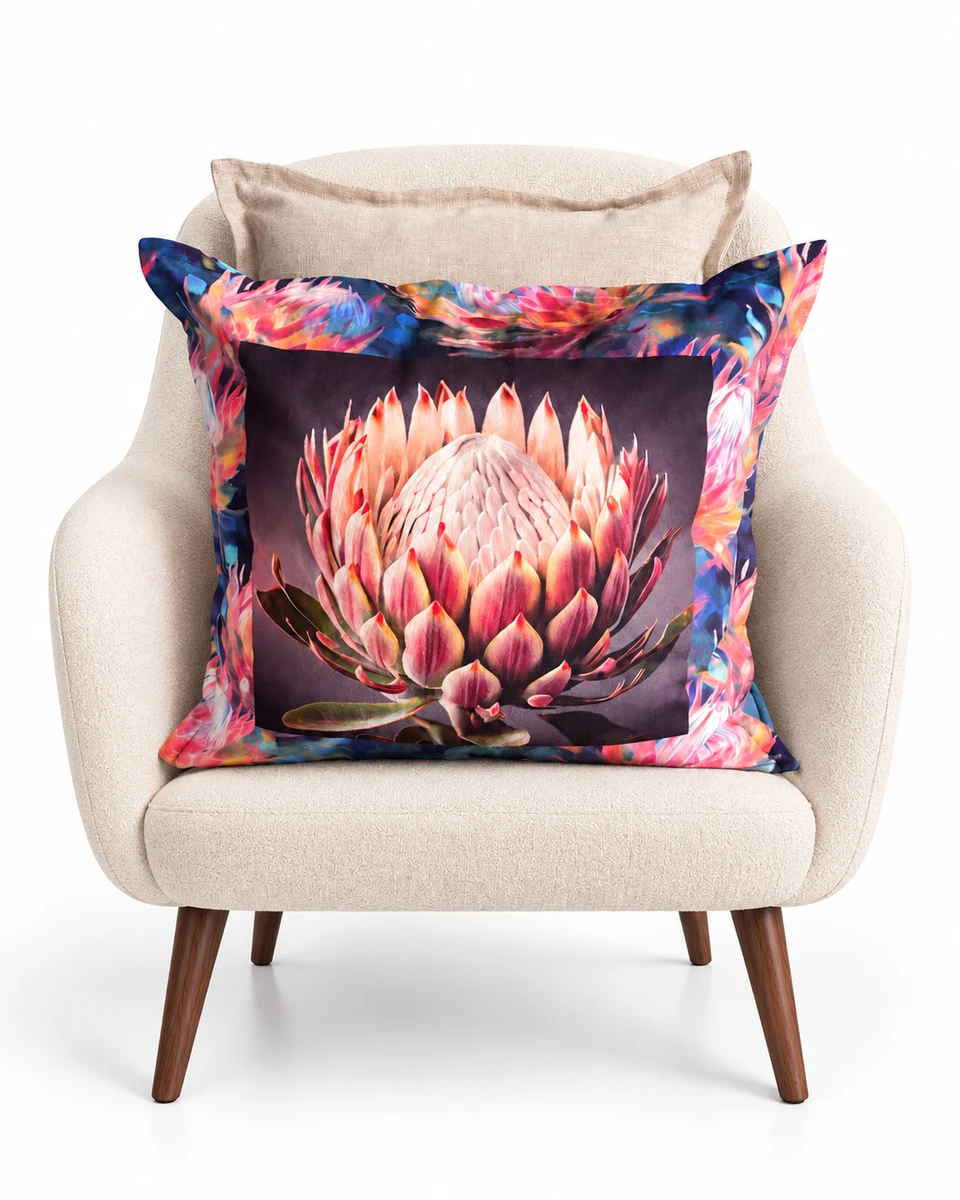 Blush botany protea cushion arrangement in a light studio setting