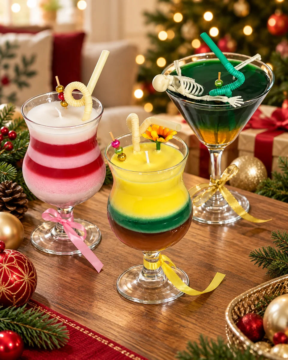 Digitally styled inspiration:the supplied decorative glass candles in a Christmas home setting