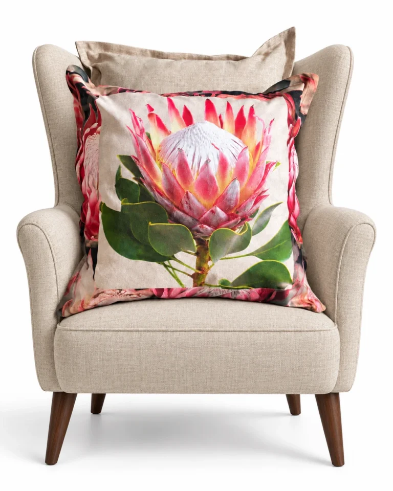 Majestic petals protea — Digitally styled oatmeal wingback on white