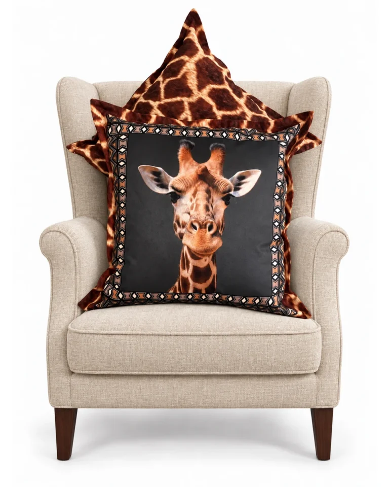 Gilded giraffe — Digitally styled oatmeal wingback on white