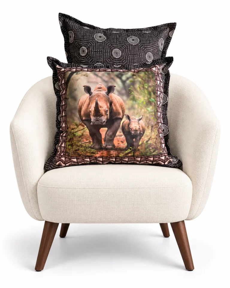 Rhino noir — Digitally styled ivory curved armchair on white